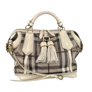 ❤️SOLD❤️BURBERRY Smoked Check & Woven Leather Medium Landscape Ellers Tote